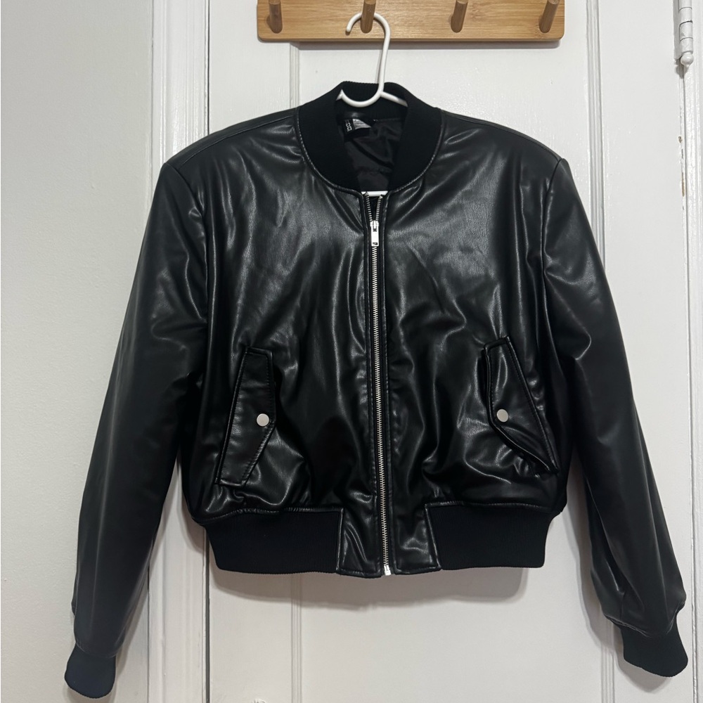 Black Leather Bomber Jacket